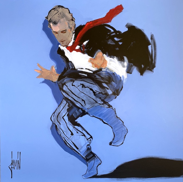 Allégresse à la cravate rouge 100x100cm