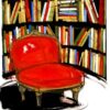 Bibliothèque au fauteuil rouge