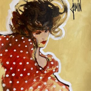 Portrait à la robe à pois